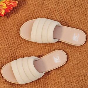 NWT Sorel Ella III Quilted Puff Slide Sandal in Honey White/ Gum 16